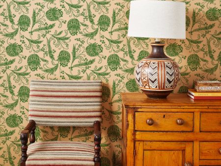 Eleanor Rigby  Kraft  Wallpaper by Wallshoppe - Green For Sale