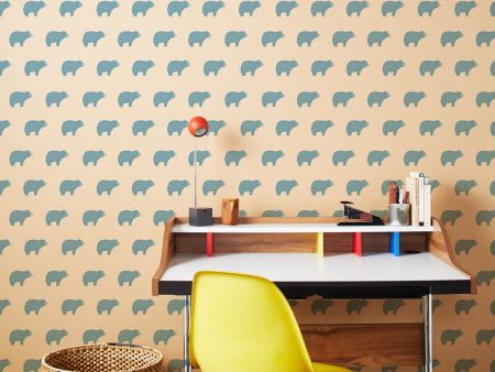 Chubby Bear  Kraft Wallpaper by Tea Collection - Cornflower For Discount