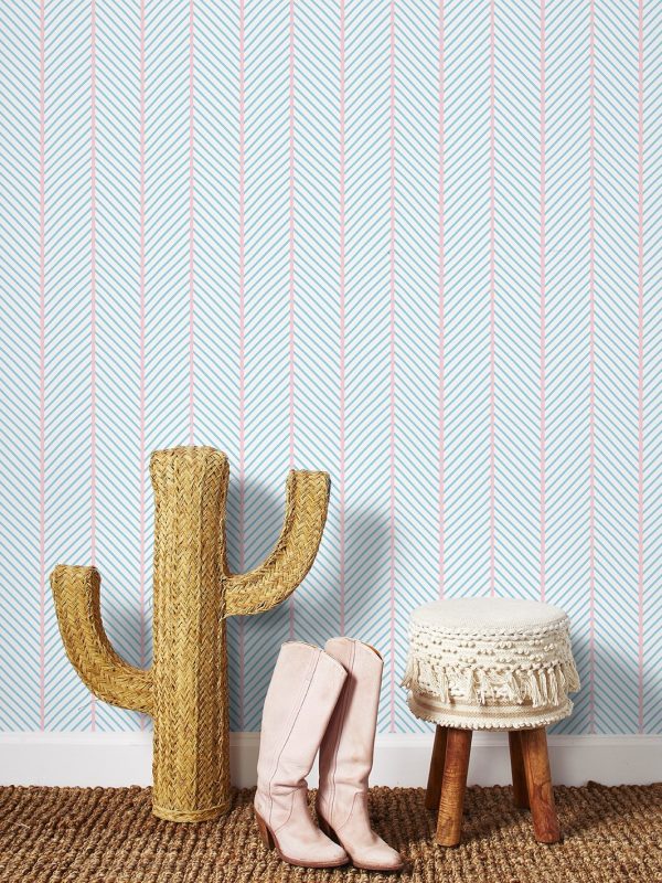 Barbie™ Dreamhouse Herringbone  Wallpaper by Barbie™ - Baby Blue Pink For Cheap