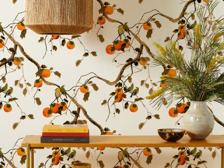 Persimmon Birds  Grasscloth Wallpaper by Nathan Turner - Persimmon For Discount