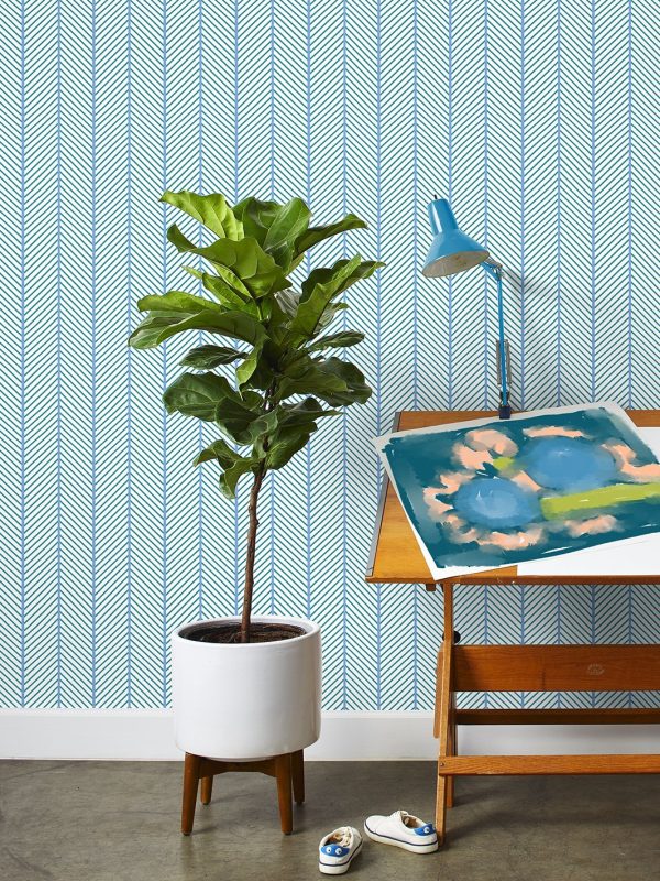 Barbie™ Dreamhouse Herringbone  Wallpaper by Barbie™ - Teal Blue on Sale