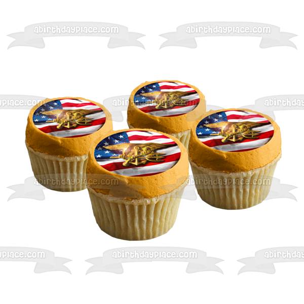 United States Navy Seal and the American Flag Edible Cake Topper Image ABPID07071 For Sale