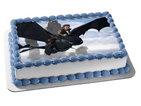 How to Train Your Dragon Toothless and Hiccup Flying Edible Cake Topper Image ABPID07038 Sale