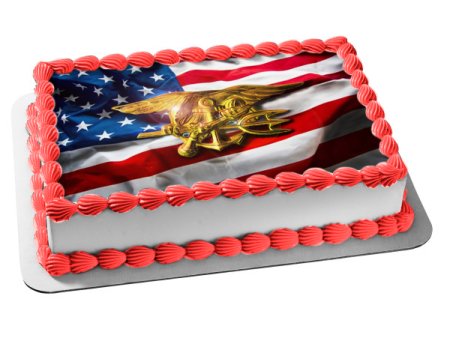 United States Navy Seal and the American Flag Edible Cake Topper Image ABPID07071 For Sale