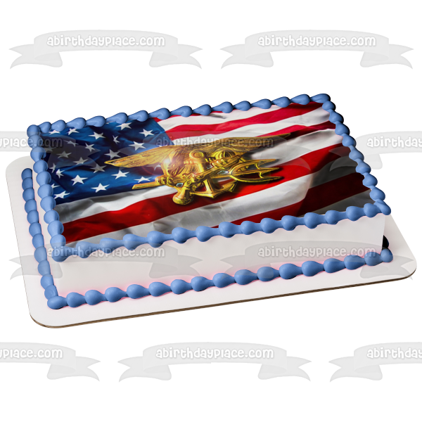 United States Navy Seal and the American Flag Edible Cake Topper Image ABPID07071 For Sale