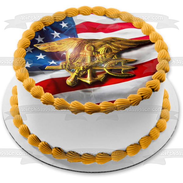 United States Navy Seal and the American Flag Edible Cake Topper Image ABPID07071 For Sale