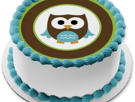 Baby Owl Brown and Blue Edible Cake Topper Image ABPID06362 Cheap