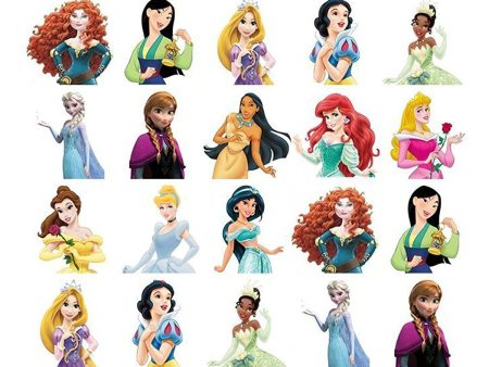 Ariel Aurora Belle Snow White Jasmine Cinderella Mulan Merida Anna Elsa Tiana Pocahontas and Rapunzel Edible Cupcake Topper Images ABPID06242 Online Sale