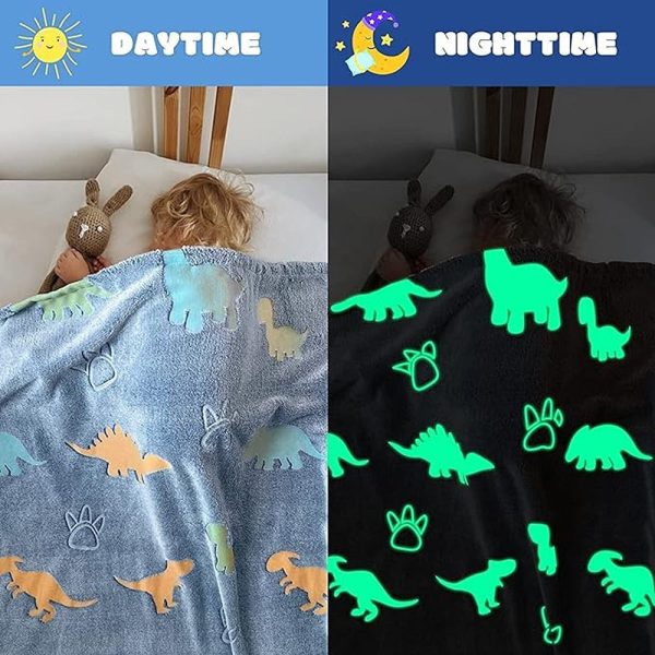 Blue Dino Glow in The Dark Blanket | Luminous Throw Fluffy Blanket Online Hot Sale