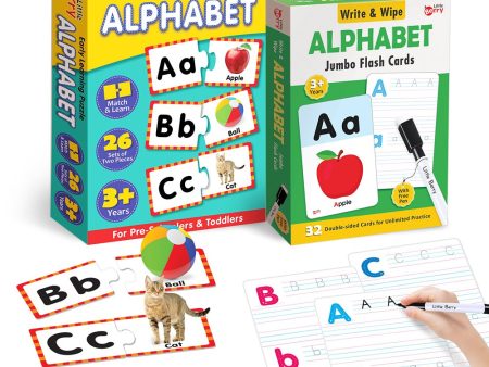 Alphabet Learning Puzzle (52 Pcs) & Flash Cards for Kids (32 Write & Wipe Cards) Fashion