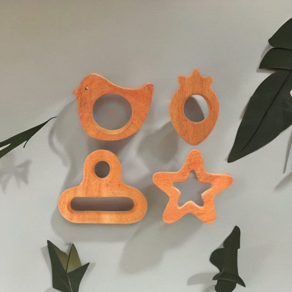 Assorted Shapes Collection Neem Wood Teethers (Combo of 5) Online now