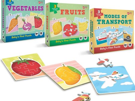 Baby’s First Jigsaw Puzzle Fruits, Vegetables & Modes of Transport (Set of 3) | 45 Pieces For Sale