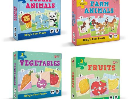 Baby’s First Jigsaw Puzzle Jungle Animals, Farm Animals, Fruits & Vegetables (Set of 4) | 60 Pieces Discount