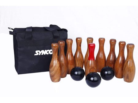 Backyard Skittles Bowling Wooden Hardwood Set (10 Pins, 3 Balls, 1 Ring) Online Sale