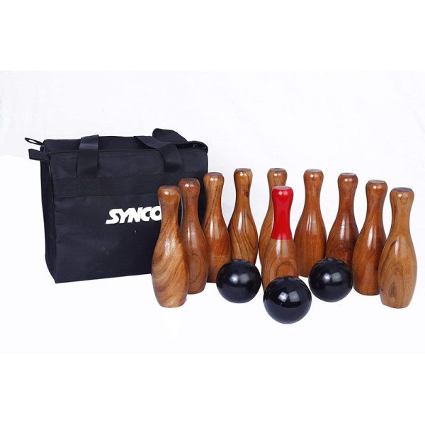 Backyard Skittles Bowling Wooden Hardwood Set (10 Pins, 3 Balls, 1 Ring) Online Sale