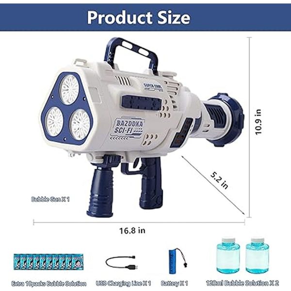 Automatic Bazooka Bubble Blaster | 29 Hole | LED Lights | Blue Cheap