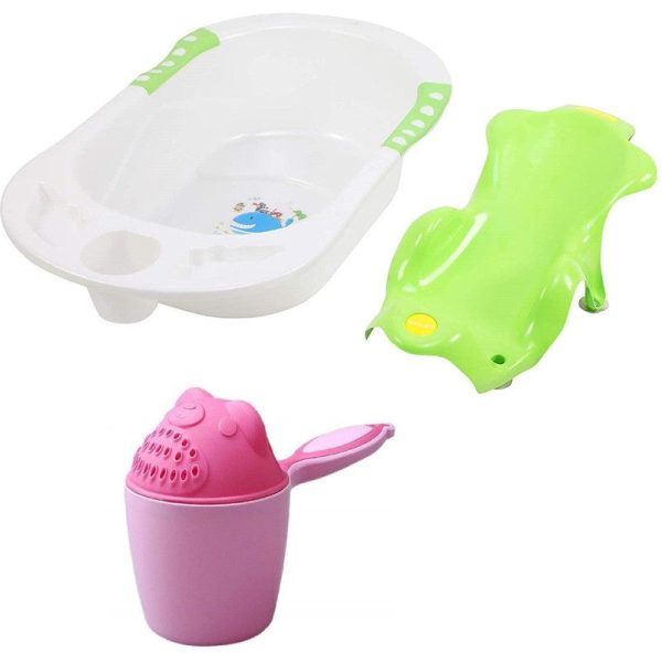 Baby Bather Set | Bath Tub with Toddler Sling Seat and Shampoo Mug (Green) Online Hot Sale