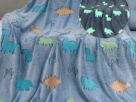 Blue Dino Glow in The Dark Blanket | Luminous Throw Fluffy Blanket Online Hot Sale