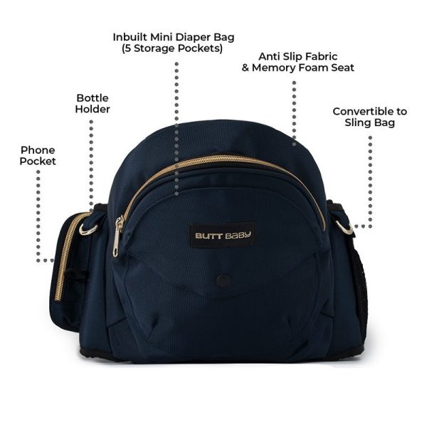 Baby Carrier with Hip Seat & In-built Mini Diaper Bag - Navy Sale