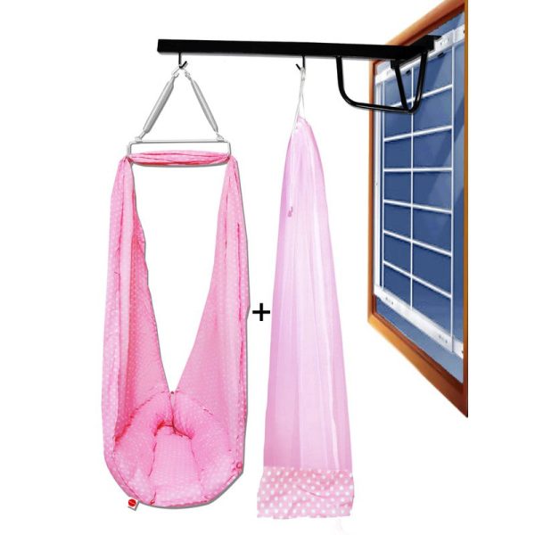 Baby Swing Cradle with Mosquito Net Spring and Metal Window Cradle Hanger (Pink) For Cheap