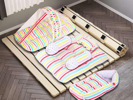 Baby 4 Piece Bedding Set with Pillow and Bolsters Sleeping Bag and Bedding Set Combo (Stripes) Fashion