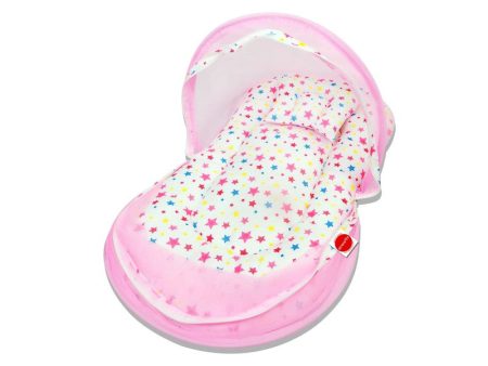 Baby Bed with Mosquito Net with Zip Closure & Neck Pillow (White & Pink) Online