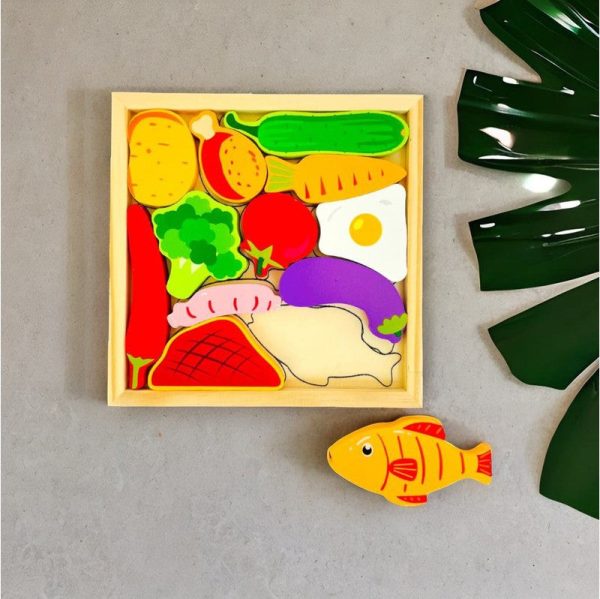 Vegetable Puzzle - Wooden Square Tray With Vegetable Blocks Hot on Sale