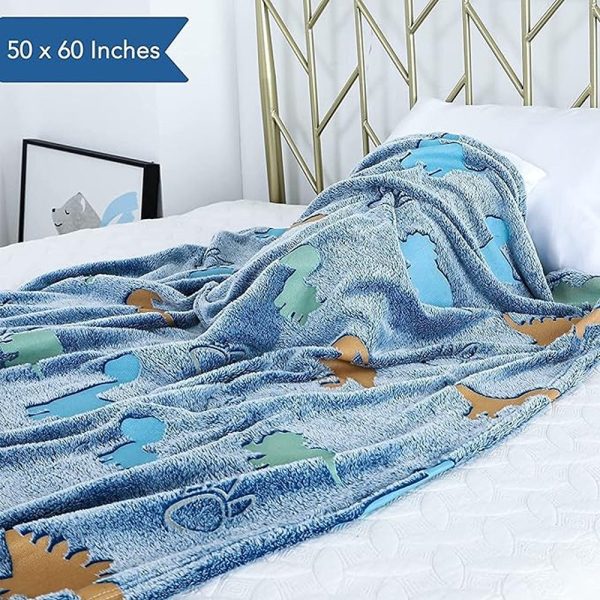 Blue Dino Glow in The Dark Blanket | Luminous Throw Fluffy Blanket Online Hot Sale