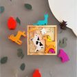 Domestic Animal Puzzle - Wooden Square Tray With Domestic Animal Blocks For Sale