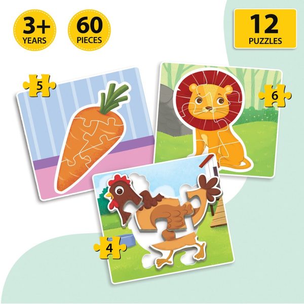 Baby’s First Jigsaw Puzzle Jungle Animals, Farm Animals, Fruits & Vegetables (Set of 4) | 60 Pieces Discount