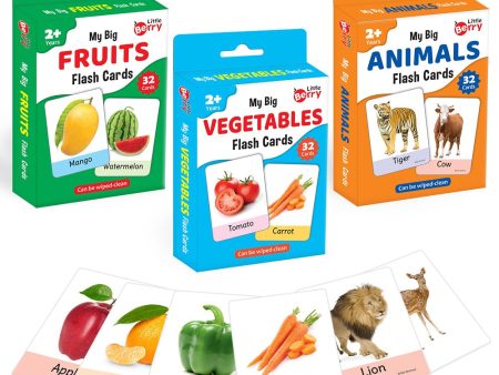 Big Flash Cards Fruits, Vegetables and Animals (Set of 3)| 96 Cards Supply