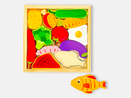 Vegetable Puzzle - Wooden Square Tray With Vegetable Blocks Hot on Sale