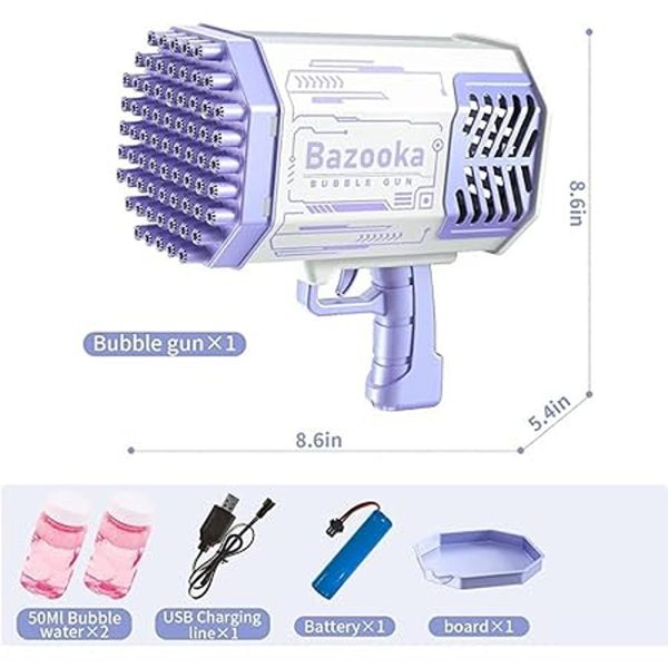 Automatic Bazooka Bubble Blaster with LED Lights | 69 Holes | Purple | Sale