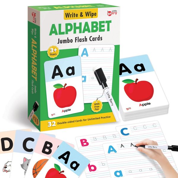 Alphabets Write & Wipe Jumbo Flash Cards with Marker Pen Online Hot Sale