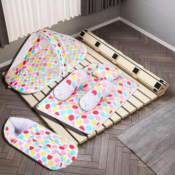 Baby 4 Piece Bedding Set with Pillow and Bolsters Sleeping Bag and Bedding Set Combo (Polka dots) Online Hot Sale