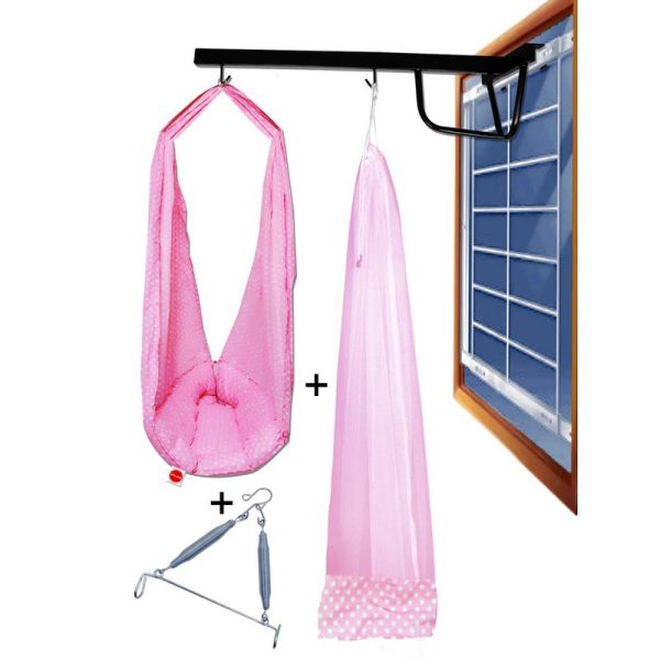 Baby Swing Cradle with Mosquito Net Spring and Metal Window Cradle Hanger (Pink) For Cheap