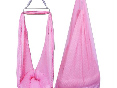 Baby Swing Cradle with Mosquito Net Spring and Metal Window Cradle Hanger (Pink) For Cheap