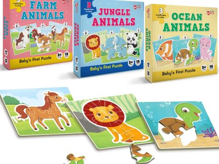 Baby’s First Jigsaw Puzzle Jungle Animals, Farm Animals & Ocean Animals (Set of 3) | 45 Pieces on Sale