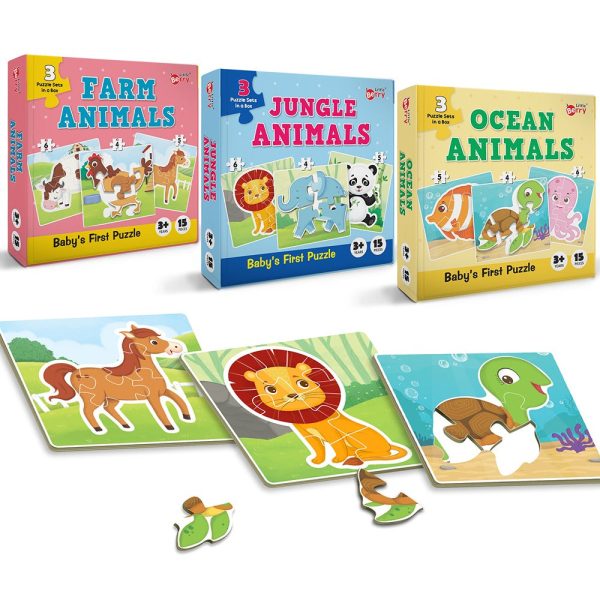 Baby’s First Jigsaw Puzzle Jungle Animals, Farm Animals & Ocean Animals (Set of 3) | 45 Pieces on Sale