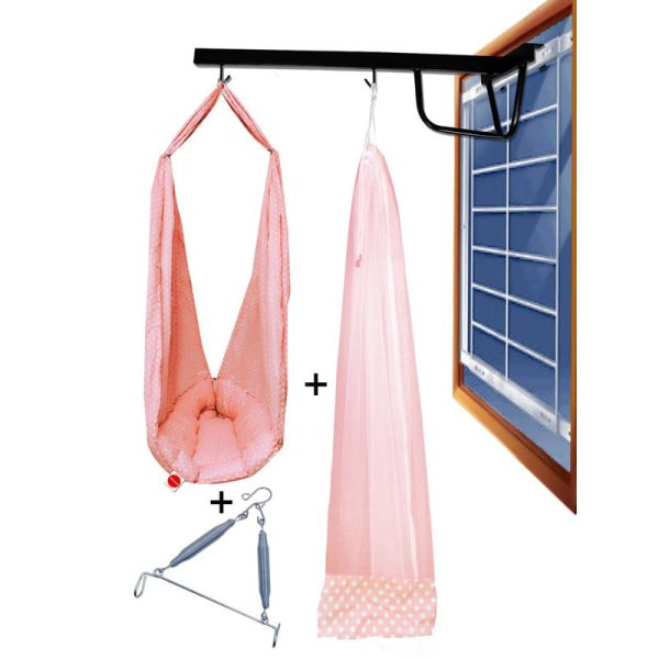 Baby Swing Cradle with Mosquito Net Spring and Metal Window Cradle Hanger (Peach) Hot on Sale