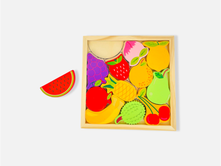 Fruits Puzzle - Wooden Square Tray With Fruits Blocks on Sale