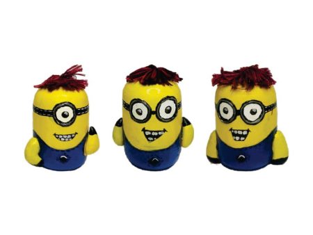 Handcrafted & Multicolored Wooden Minions Character with Hairs Set of 3 Online Sale