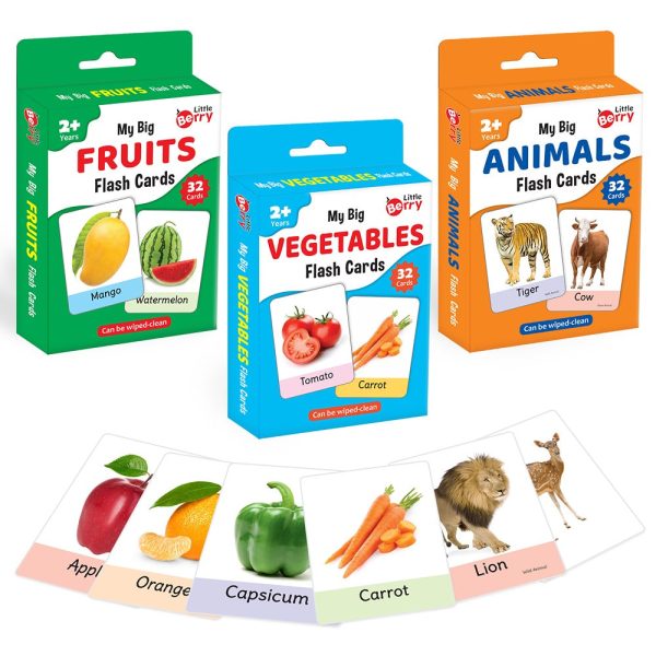 Big Flash Cards Fruits, Vegetables and Animals (Set of 3)| 96 Cards Supply