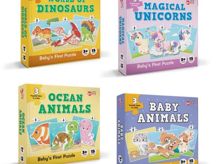 Baby’s First Jigsaw Puzzle Baby Animals, Ocean Animals, World of Dinosaurs & Magical Unicorns (Set of 4) | 60 Pieces For Cheap