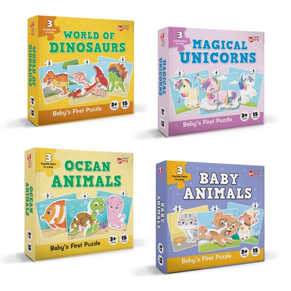 Baby’s First Jigsaw Puzzle Baby Animals, Ocean Animals, World of Dinosaurs & Magical Unicorns (Set of 4) | 60 Pieces For Cheap