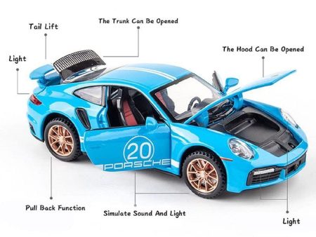 Resembling Porsche 911 Turbo S Sport Diecast Car | 1:32 Scale Model | Blue Fashion