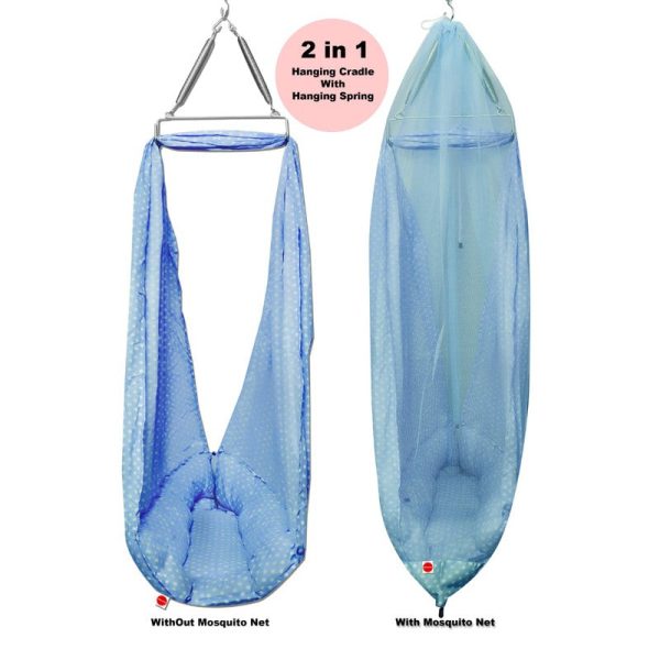 Baby Swing Cradle with Mosquito Net Spring and Metal Window Cradle Hanger (Blue) Online now