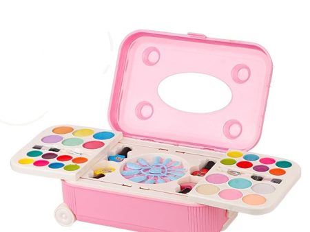 2 in 1 Cosmetic Makeup Palette and Nail Art Kit for Kids with Portable Trolly Bag Hot on Sale