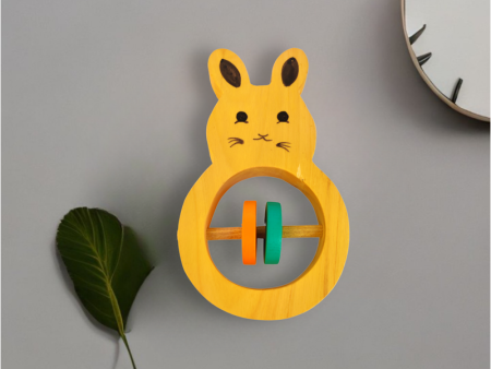 Wooden Rabbit Shaped Rattle with Colorful Rings For Sale