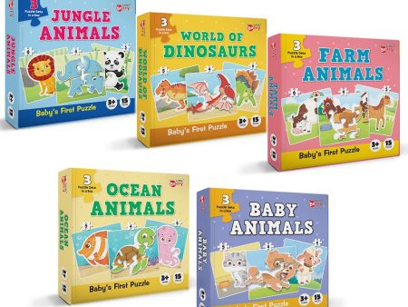 Baby’s First Jigsaw Puzzle Jungle Animals, Farm Animals, Baby Animals, Ocean Animals, & World of Dinosaurs (Set of 5) | 75 Pieces Fashion